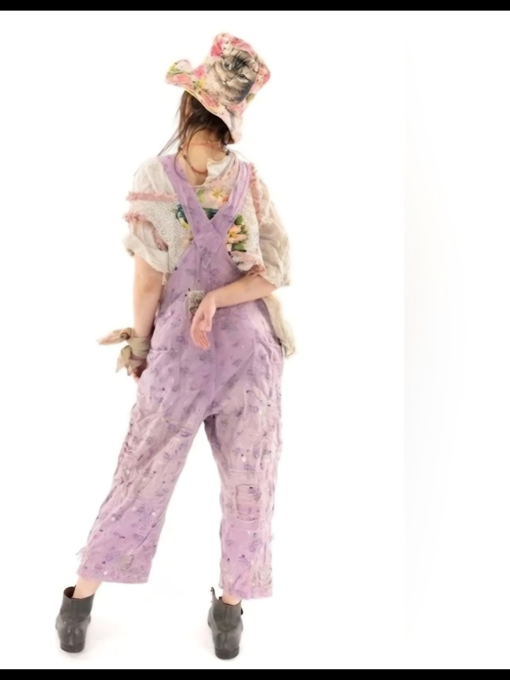Lavender Distressed Women's Overalls - Feminine Relaxed Jeans - Picture 3 of 10
